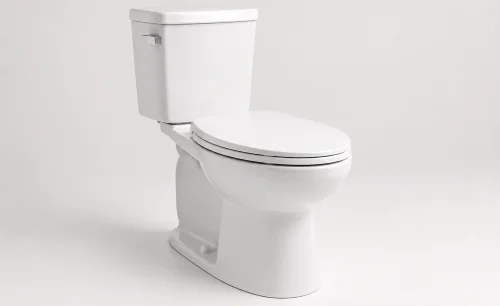 White elongated toilet in a finished bathroom